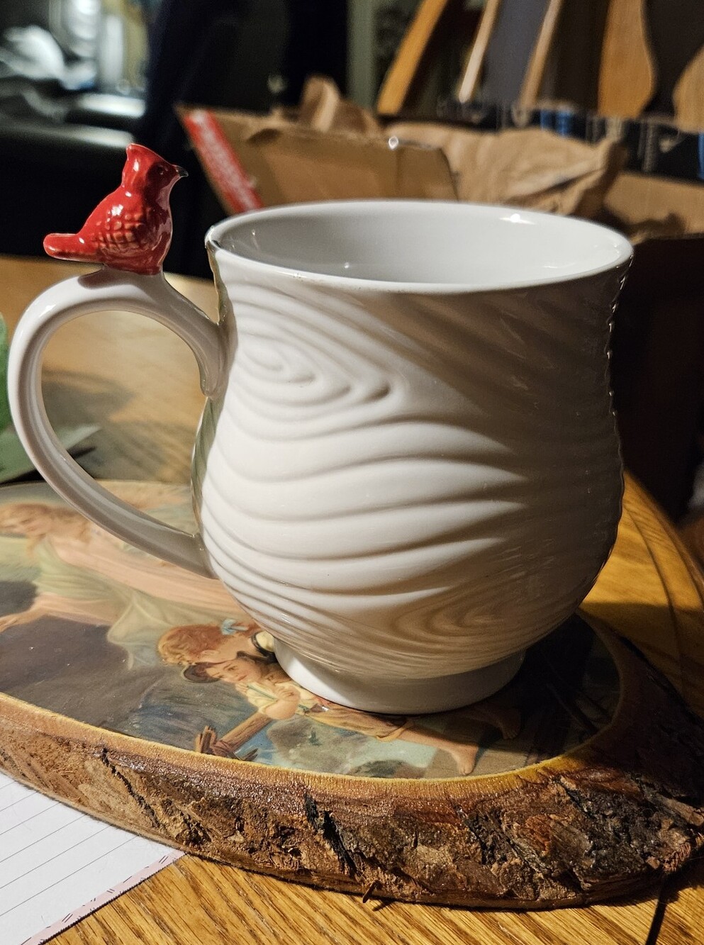 Temp-Tations White Ceramic Mug with Red Bird Accent